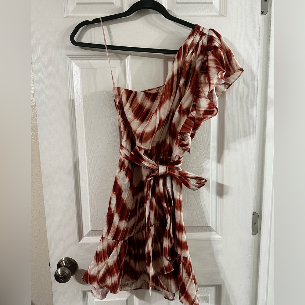 Banana Republic Burnt Orange One-Shoulder (left shoulder) 100% Linen Dress